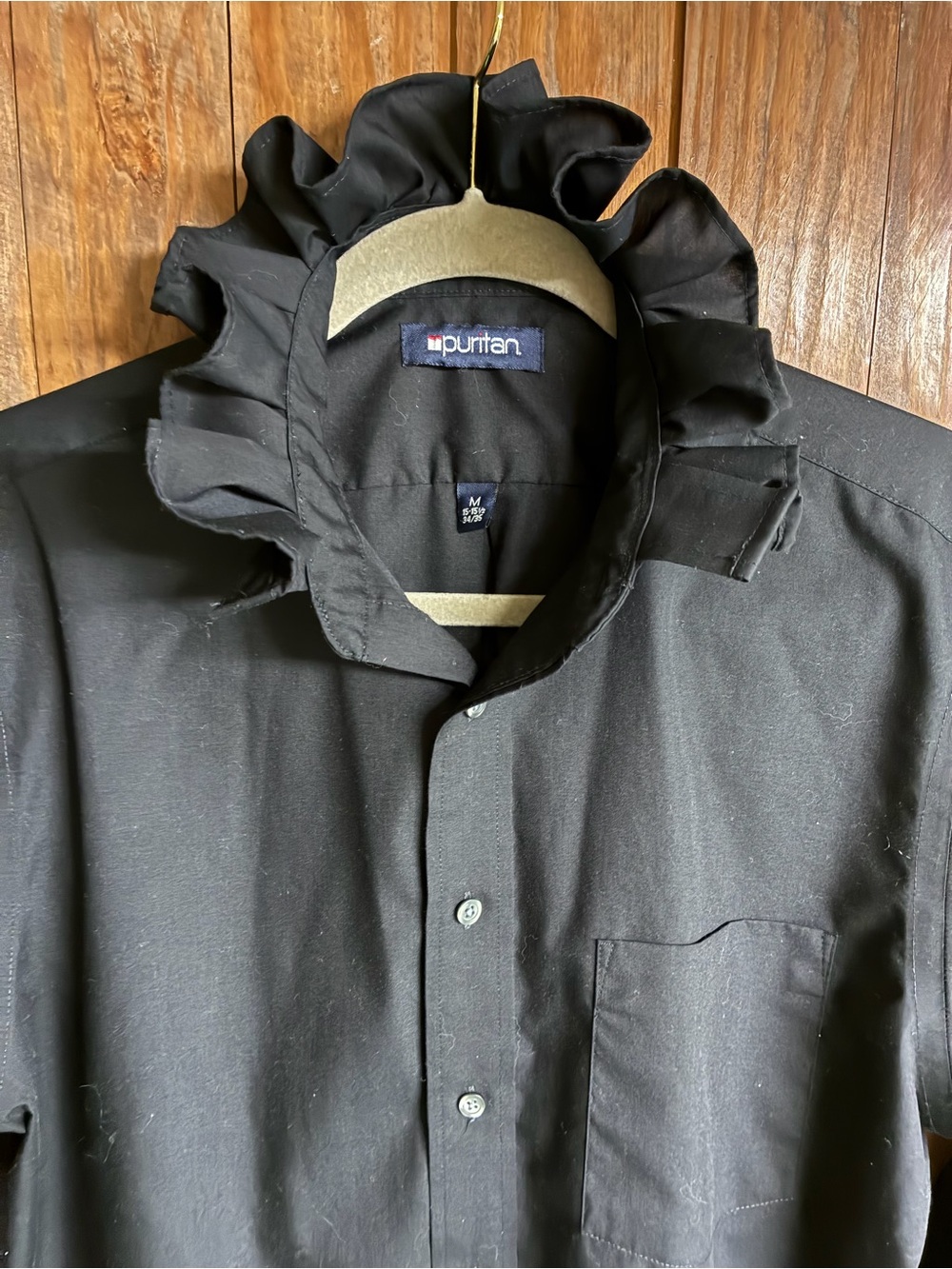 Puritan Black Long-Sleeve Button-Down Shirt with Ruffled Collar - Picture 3 of 4